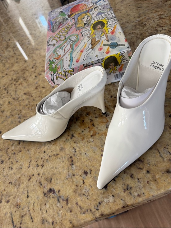 Jeffrey Campbell Shoes - Jeffrey Campbell White Patent Pointed Mule Heels